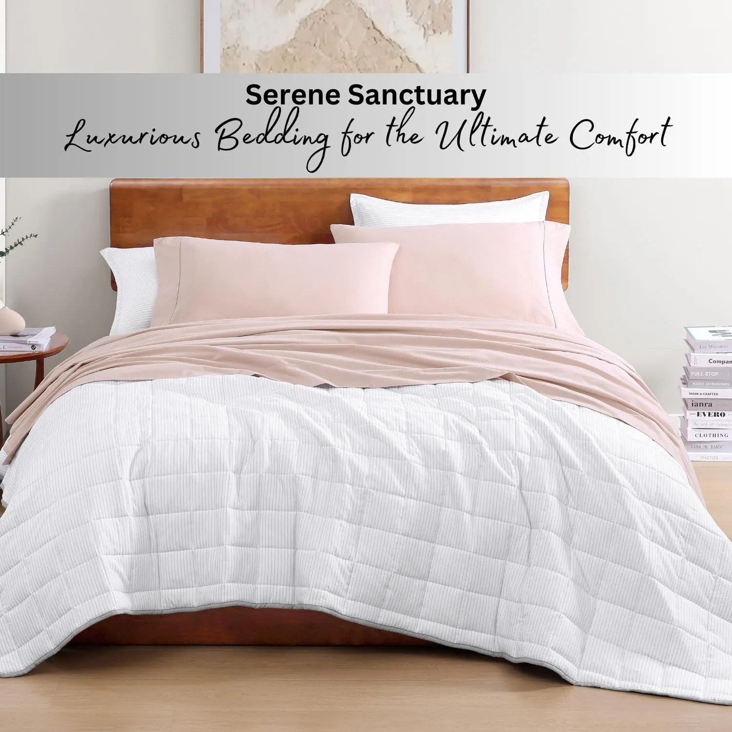 LANE LINEN 100% Organic Cotton King Size Sheets Set, Machine Washable Fully Elasticized Low Pill Fade Resistant Cotton Sheets, Soft & Comfy Percale Eco Friendly All Season sábanas King -Sepia Rose