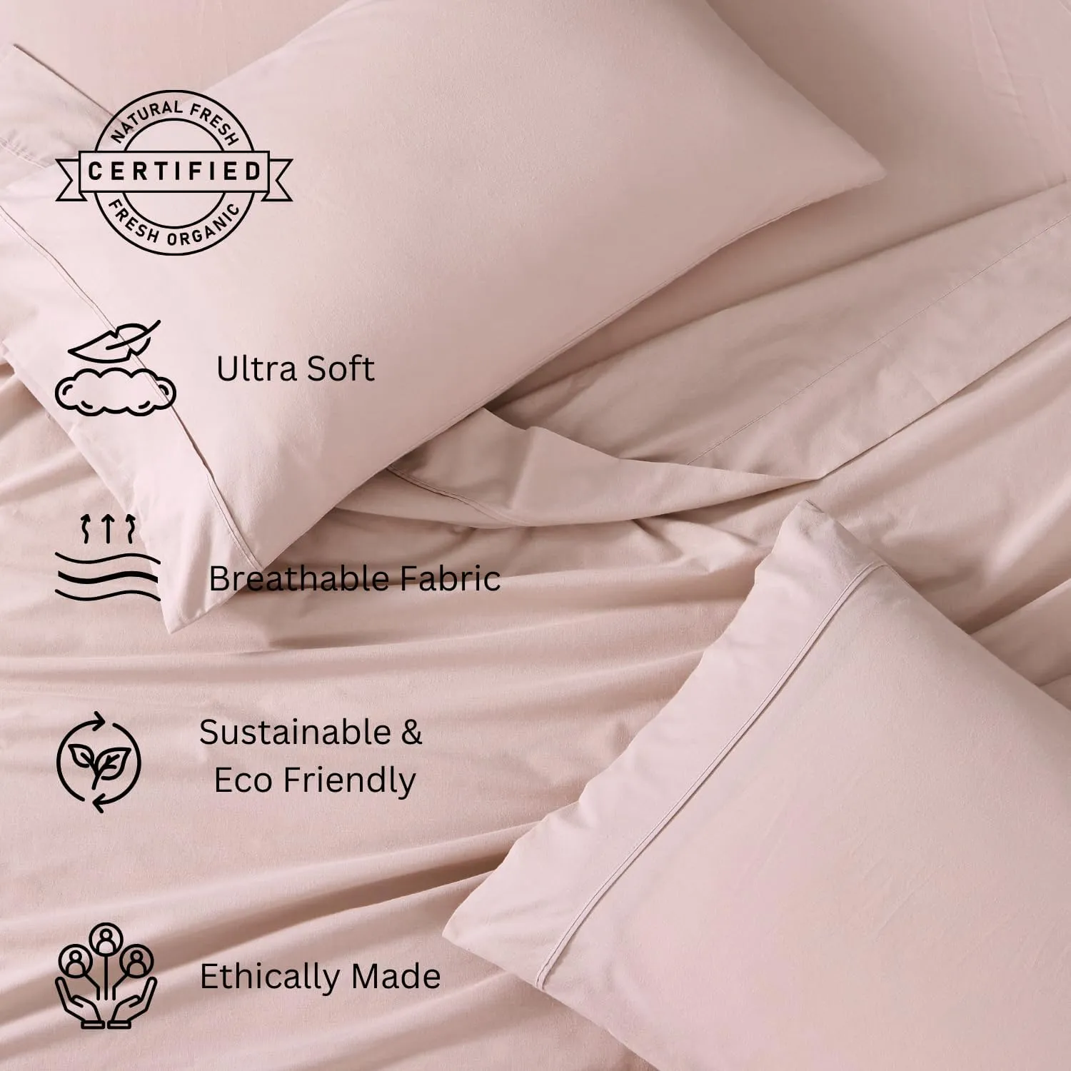 LANE LINEN 100% Organic Cotton King Size Sheets Set, Machine Washable Fully Elasticized Low Pill Fade Resistant Cotton Sheets, Soft & Comfy Percale Eco Friendly All Season sábanas King -Sepia Rose