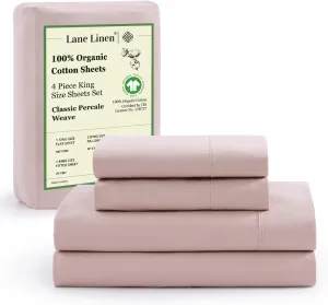 LANE LINEN 100% Organic Cotton King Size Sheets Set, Machine Washable Fully Elasticized Low Pill Fade Resistant Cotton Sheets, Soft & Comfy Percale Eco Friendly All Season sábanas King -Sepia Rose