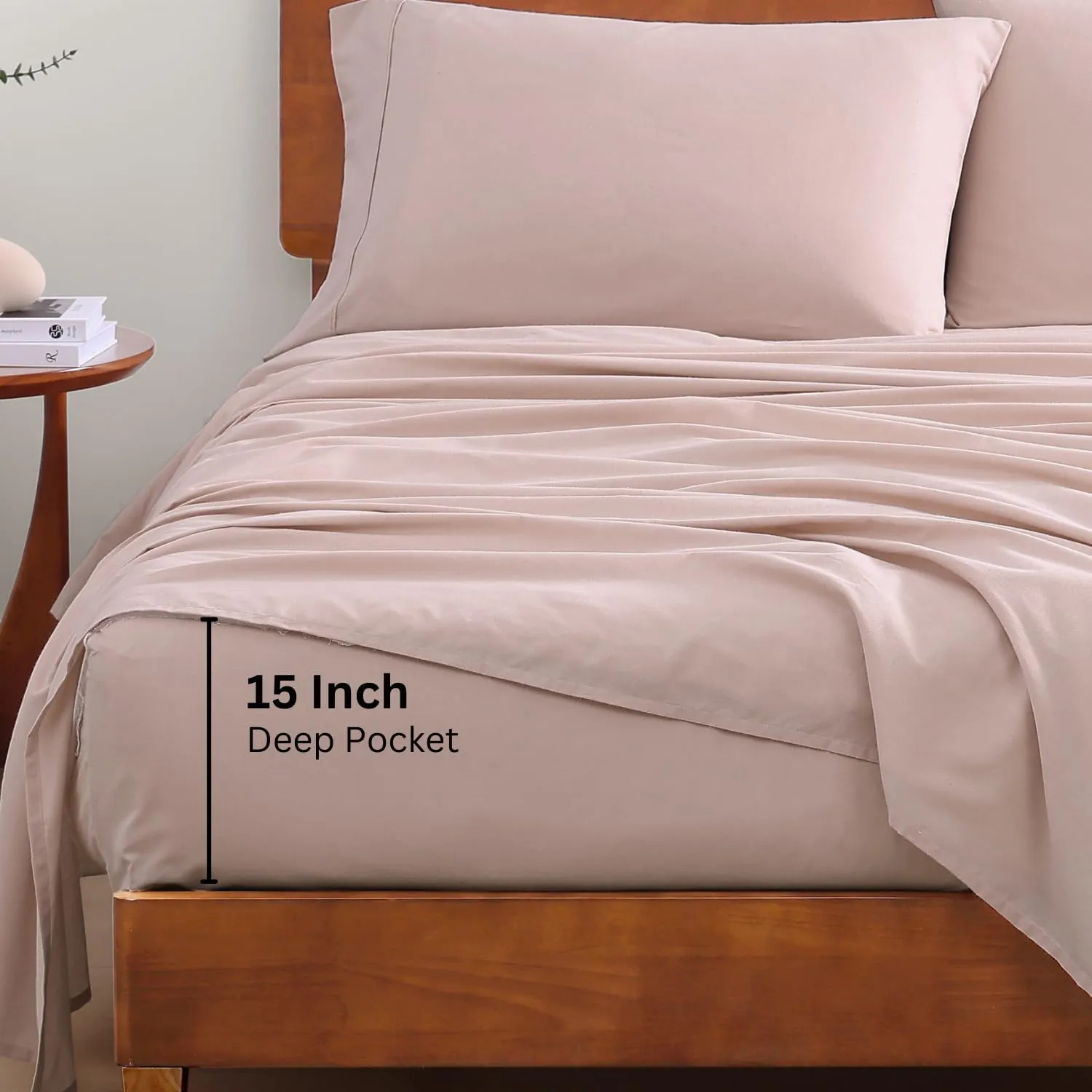 LANE LINEN 100% Organic Cotton King Size Sheets Set, Machine Washable Fully Elasticized Low Pill Fade Resistant Cotton Sheets, Soft & Comfy Percale Eco Friendly All Season sábanas King -Sepia Rose