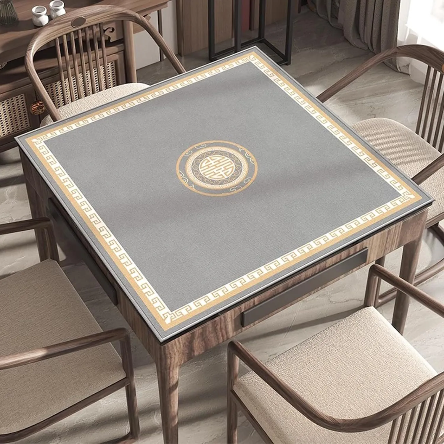 Large Mahjong Mat Table Cover for Home and Chess Room, Anti Slip Noise Reduction Tablecloth for Poker Card and Board Games, with Carrying Bag(90 cm/35.43 in)