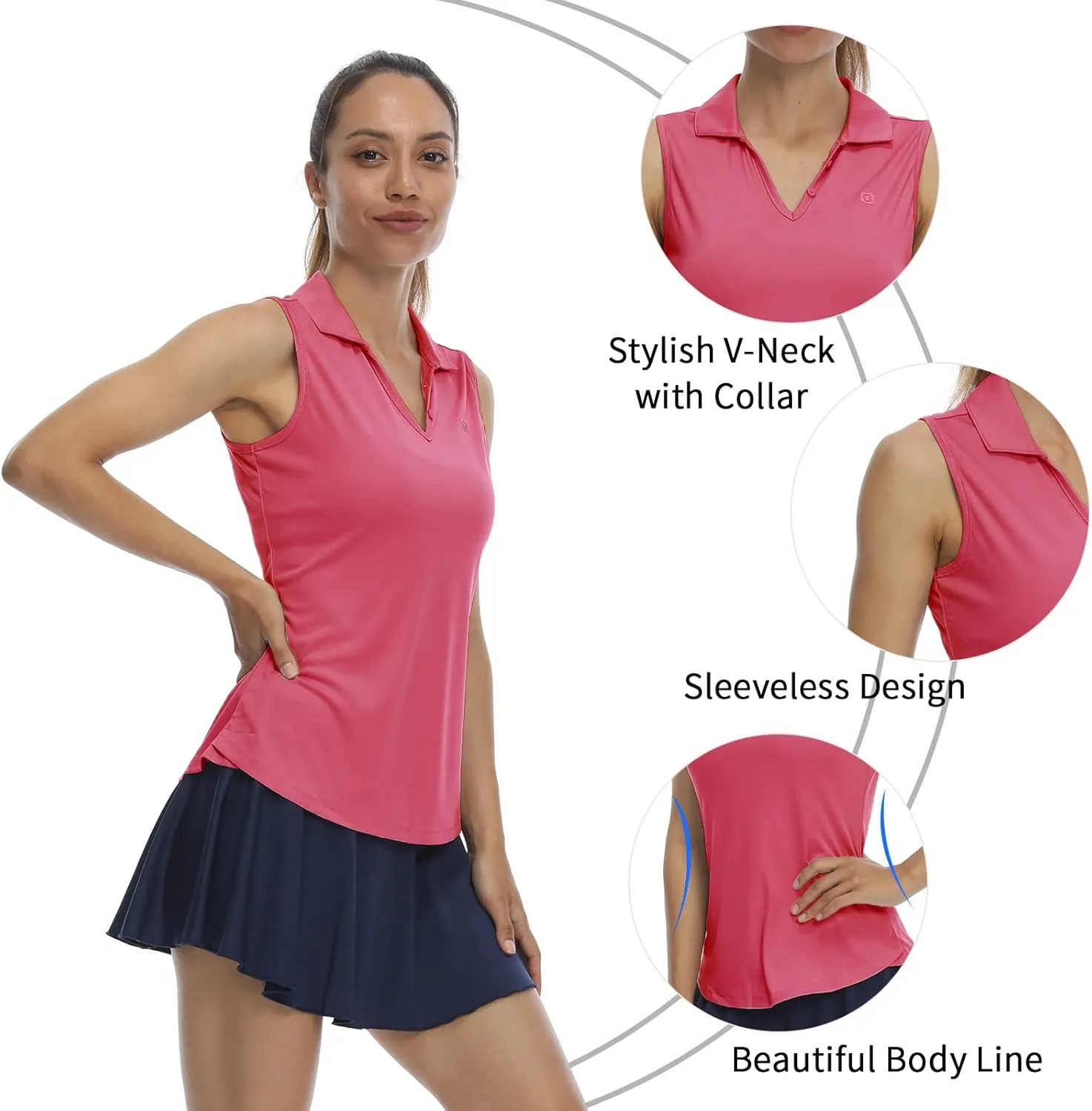 LastFor1 Women's Sleeveless Polo Golf Shirts Quick Dry 50  UV Protection V-Neck with Collar Lightweight Tennis Tank Tops