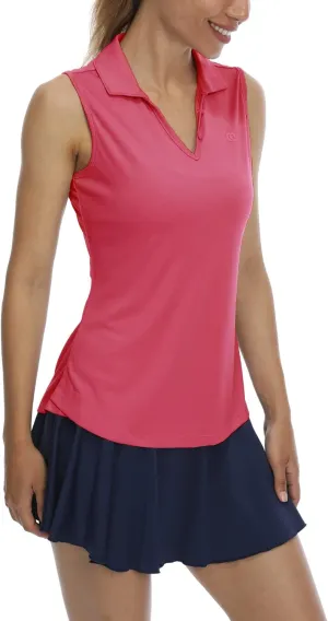 LastFor1 Women's Sleeveless Polo Golf Shirts Quick Dry 50  UV Protection V-Neck with Collar Lightweight Tennis Tank Tops