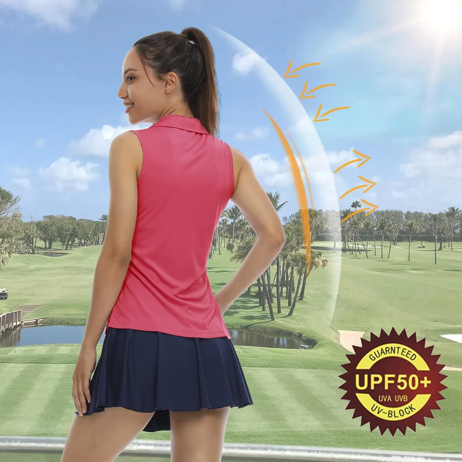 LastFor1 Women's Sleeveless Polo Golf Shirts Quick Dry 50  UV Protection V-Neck with Collar Lightweight Tennis Tank Tops