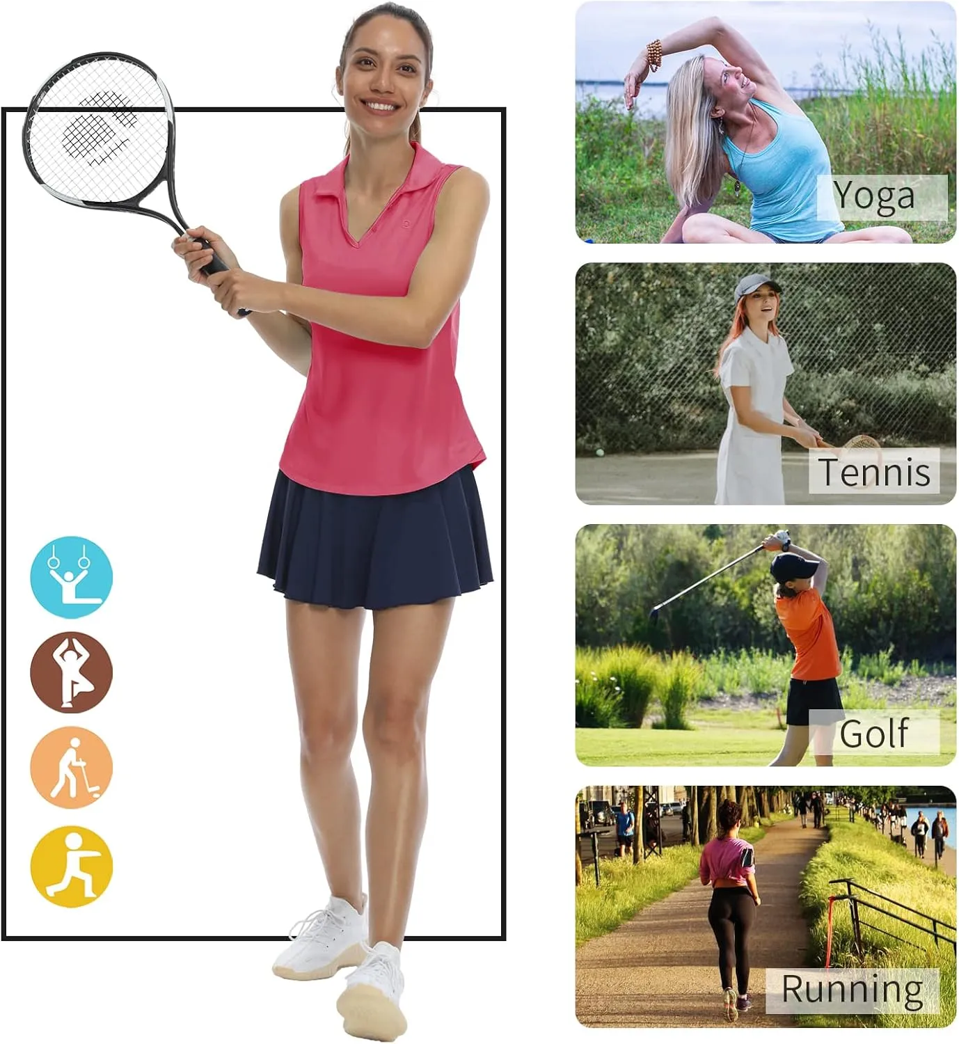 LastFor1 Women's Sleeveless Polo Golf Shirts Quick Dry 50  UV Protection V-Neck with Collar Lightweight Tennis Tank Tops