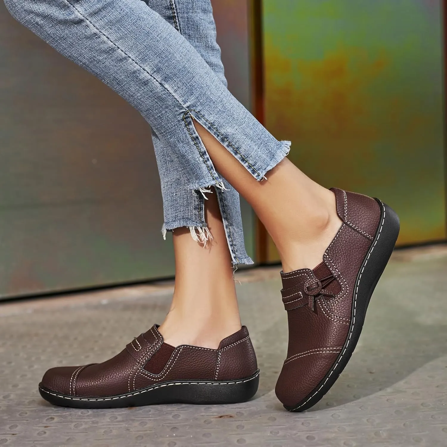 LAZYPOP Women's Classic Comfort Leather Loafers Cute Slip-Ons Casual Dress Shoes Lightweight Walking Flats Everyday Work Shoes