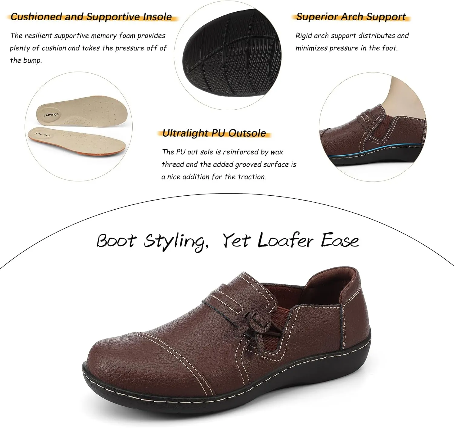 LAZYPOP Women's Classic Comfort Leather Loafers Cute Slip-Ons Casual Dress Shoes Lightweight Walking Flats Everyday Work Shoes