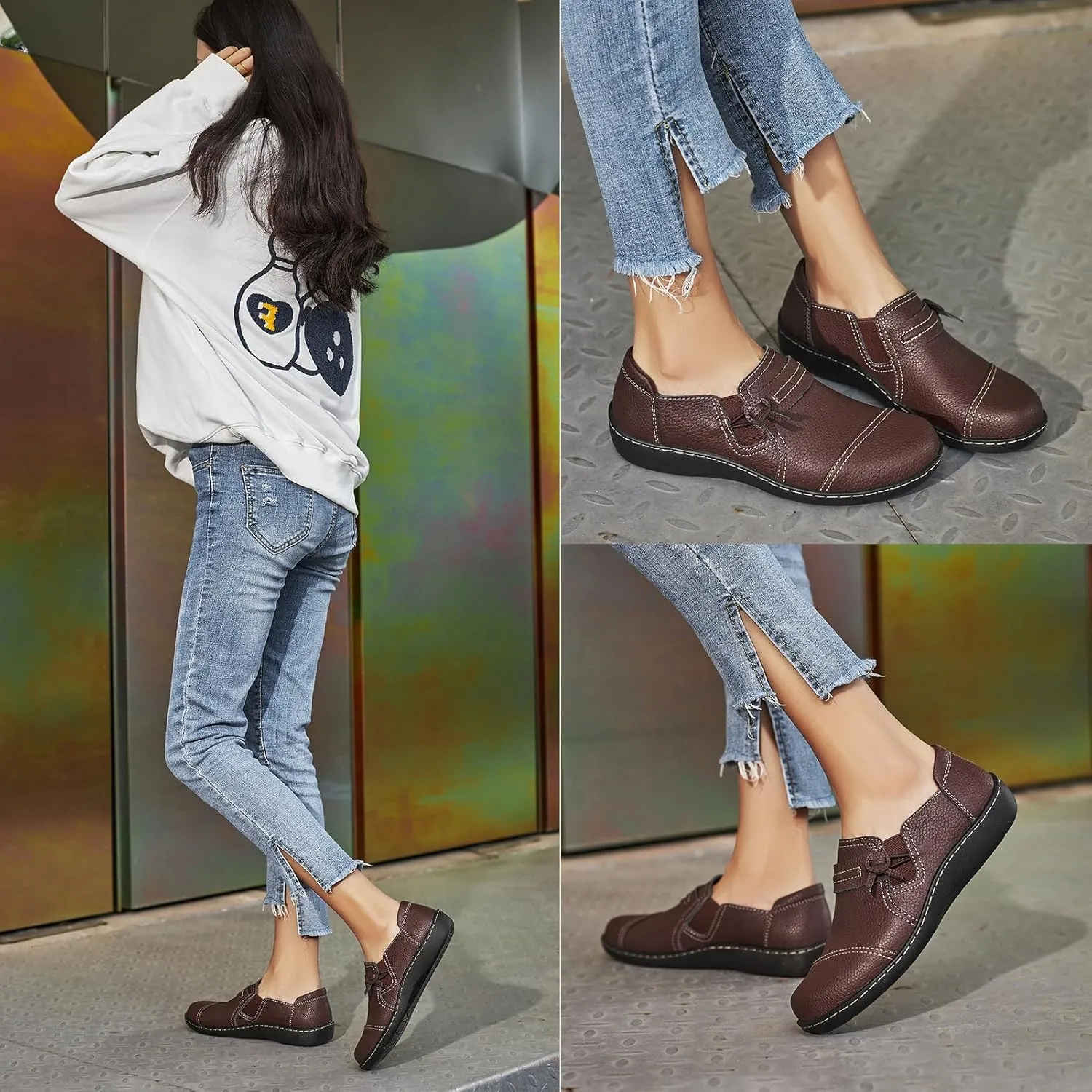 LAZYPOP Women's Classic Comfort Leather Loafers Cute Slip-Ons Casual Dress Shoes Lightweight Walking Flats Everyday Work Shoes