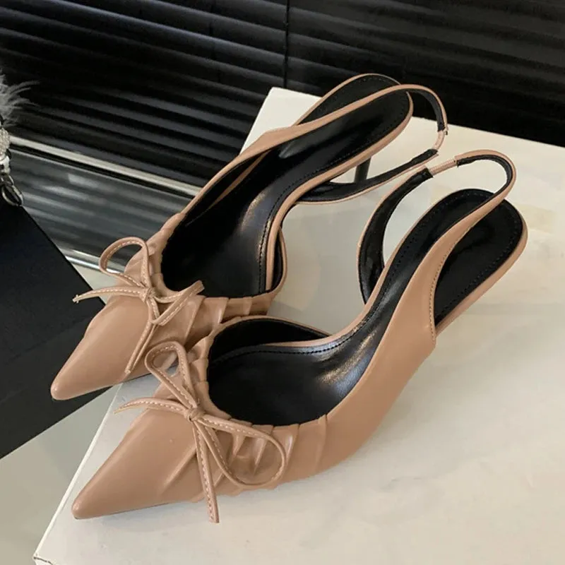 LBSFY  -  Sexy Butterfly Knot Pointed Toe Slingback Shoe Women Pumps Elegant Low Thin Heels Wedding Party Mules Sandal Zapatos mujer