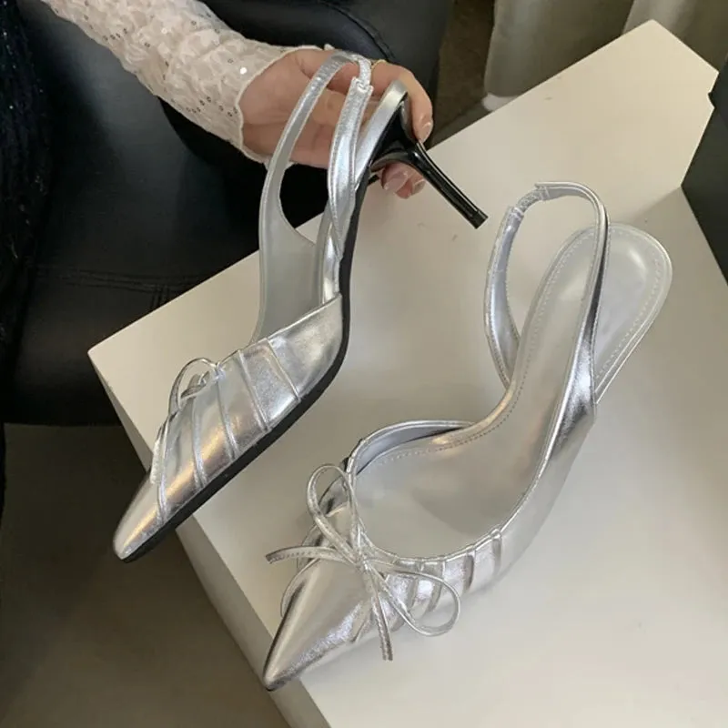 LBSFY  -  Sexy Butterfly Knot Pointed Toe Slingback Shoe Women Pumps Elegant Low Thin Heels Wedding Party Mules Sandal Zapatos mujer