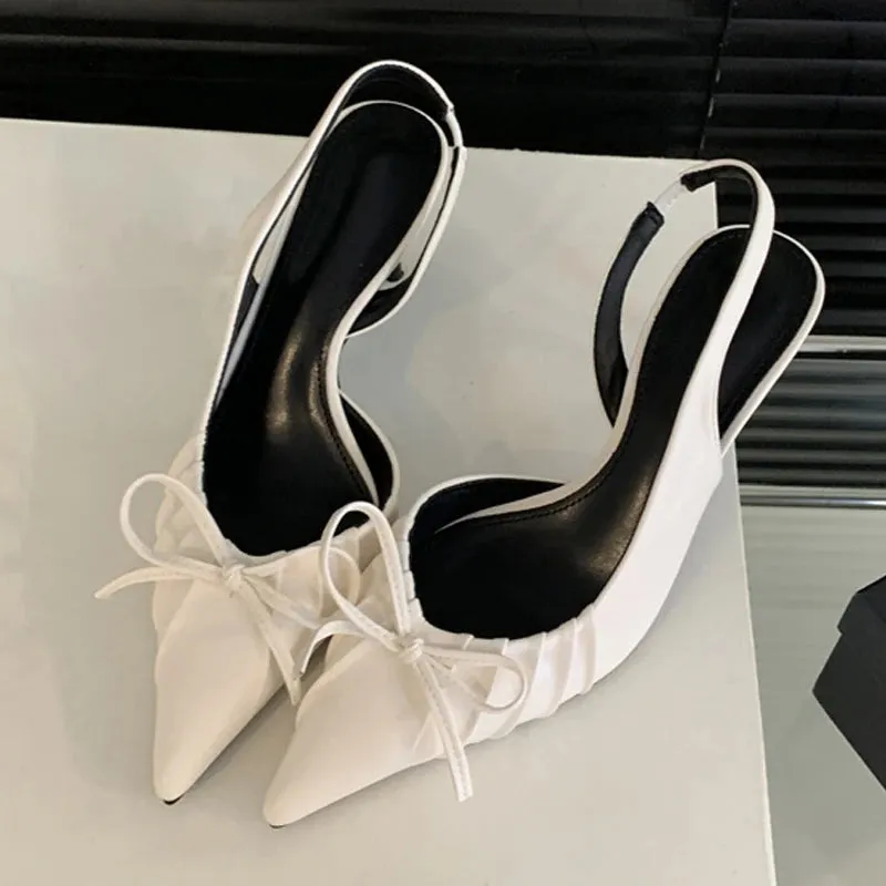 LBSFY  -  Sexy Butterfly Knot Pointed Toe Slingback Shoe Women Pumps Elegant Low Thin Heels Wedding Party Mules Sandal Zapatos mujer