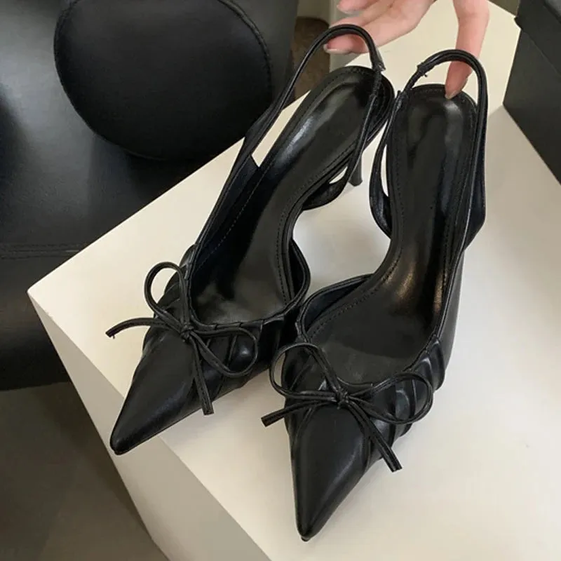LBSFY  -  Sexy Butterfly Knot Pointed Toe Slingback Shoe Women Pumps Elegant Low Thin Heels Wedding Party Mules Sandal Zapatos mujer