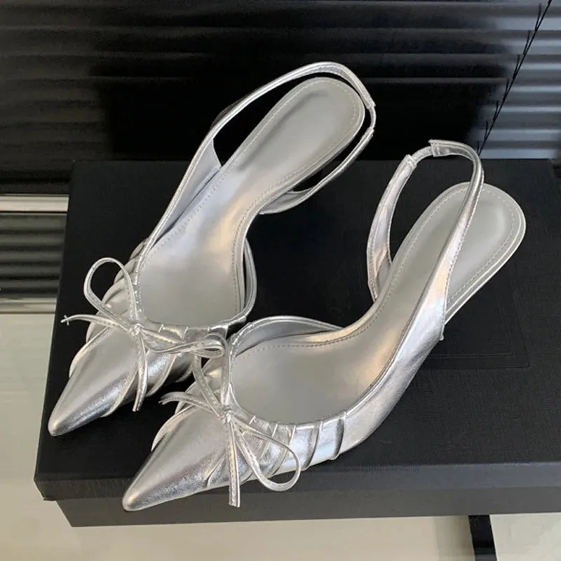 LBSFY  -  Sexy Butterfly Knot Pointed Toe Slingback Shoe Women Pumps Elegant Low Thin Heels Wedding Party Mules Sandal Zapatos mujer