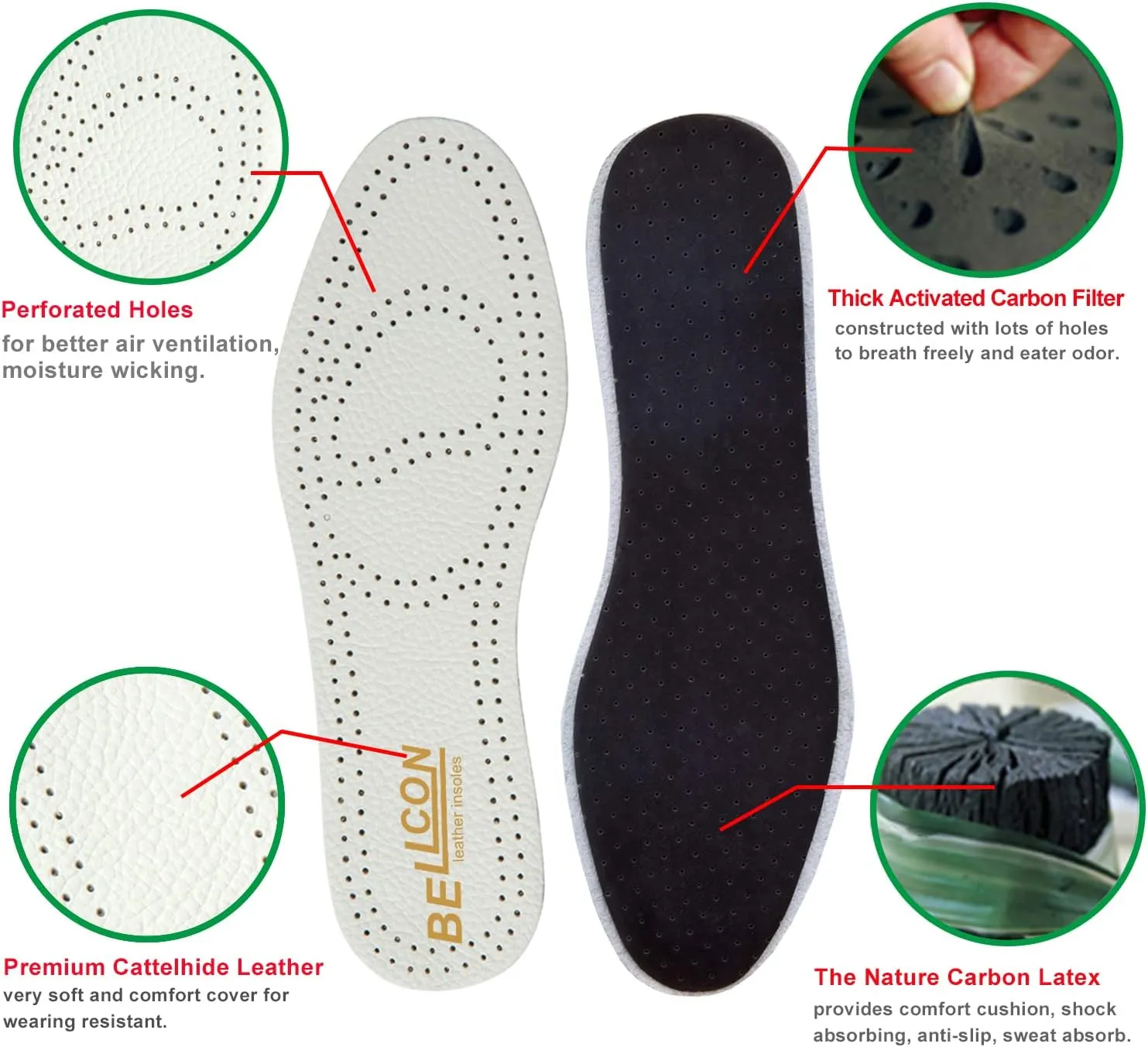 Leather Insoles for Women Black Leather Inserts for Womens Thin Nonslip Shoe Pads for Boots Comfort Cushioning Sandal Insoles for Flats (3 Pairs/Womens US 7-7.5)