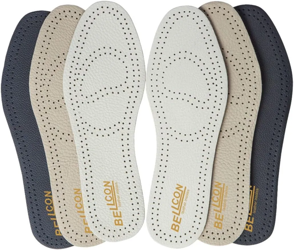 Leather Insoles for Women Black Leather Inserts for Womens Thin Nonslip Shoe Pads for Boots Comfort Cushioning Sandal Insoles for Flats (3 Pairs/Womens US 7-7.5)