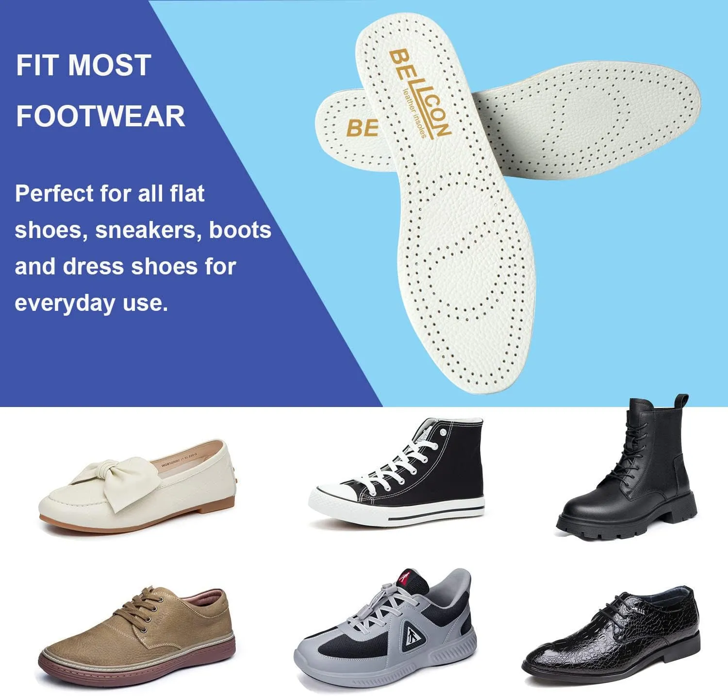 Leather Insoles for Women Black Leather Inserts for Womens Thin Nonslip Shoe Pads for Boots Comfort Cushioning Sandal Insoles for Flats (3 Pairs/Womens US 7-7.5)