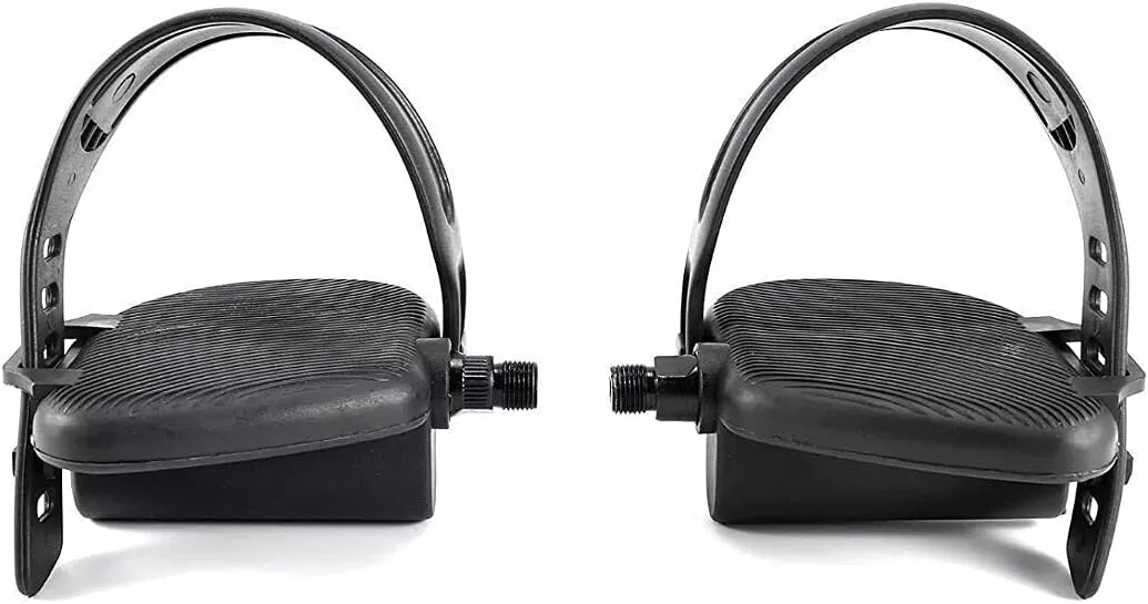 Left and Right Foot Pedal Pair Set – Black | Recumbent Exercise Bike Pedals with Adjustable Straps | 1/2" Spindle Thread Size | Works with Ree.bok Cycle Plus CP3000