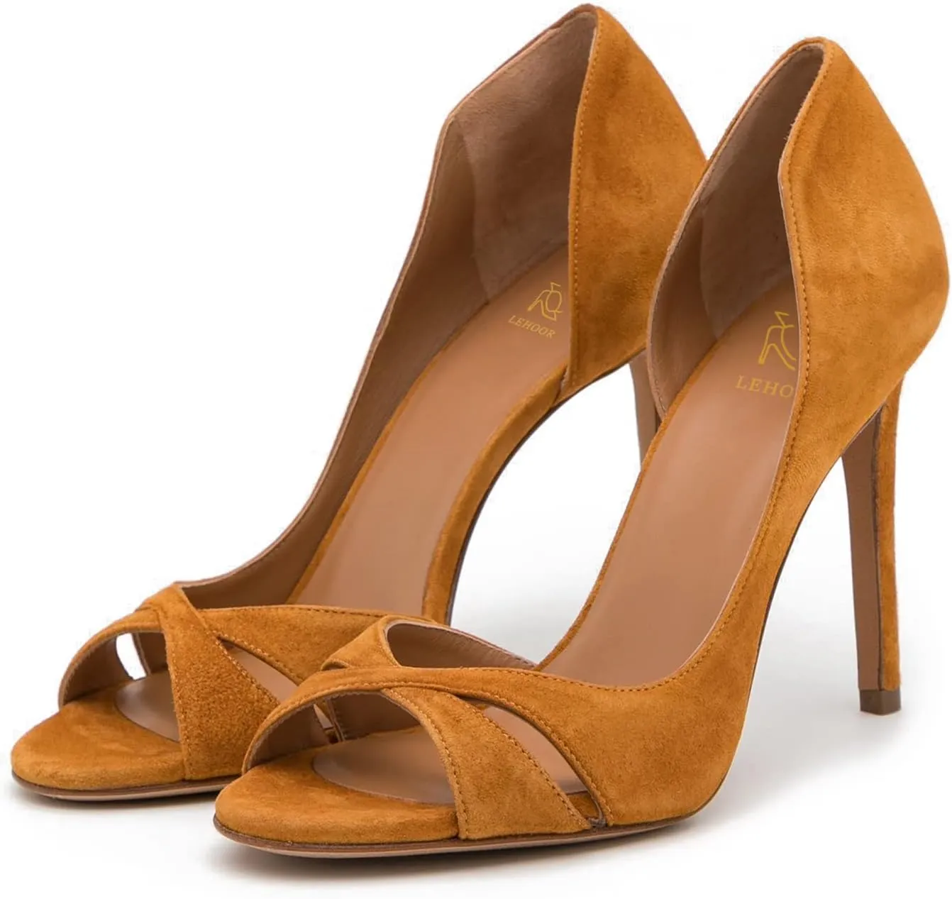 LEHOOR Women's Peep Toe Stiletto High Heels Cross Strap D'Orsay Sandals Slip On Retro 3.5 Inch Stiletto Heel Pumps Open Toe Side Cut Sandals Matte Leather Sexy Office Wedding Party 4-13 M US