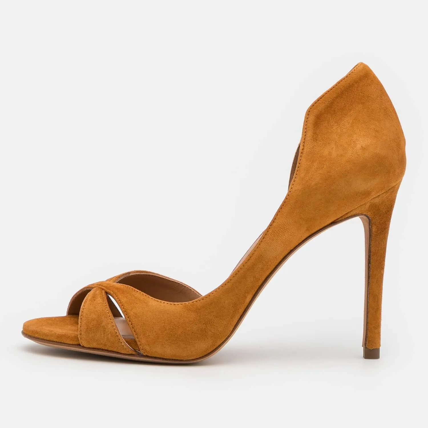 LEHOOR Women's Peep Toe Stiletto High Heels Cross Strap D'Orsay Sandals Slip On Retro 3.5 Inch Stiletto Heel Pumps Open Toe Side Cut Sandals Matte Leather Sexy Office Wedding Party 4-13 M US