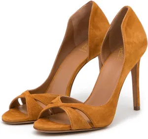 LEHOOR Women's Peep Toe Stiletto High Heels Cross Strap D'Orsay Sandals Slip On Retro 3.5 Inch Stiletto Heel Pumps Open Toe Side Cut Sandals Matte Leather Sexy Office Wedding Party 4-13 M US
