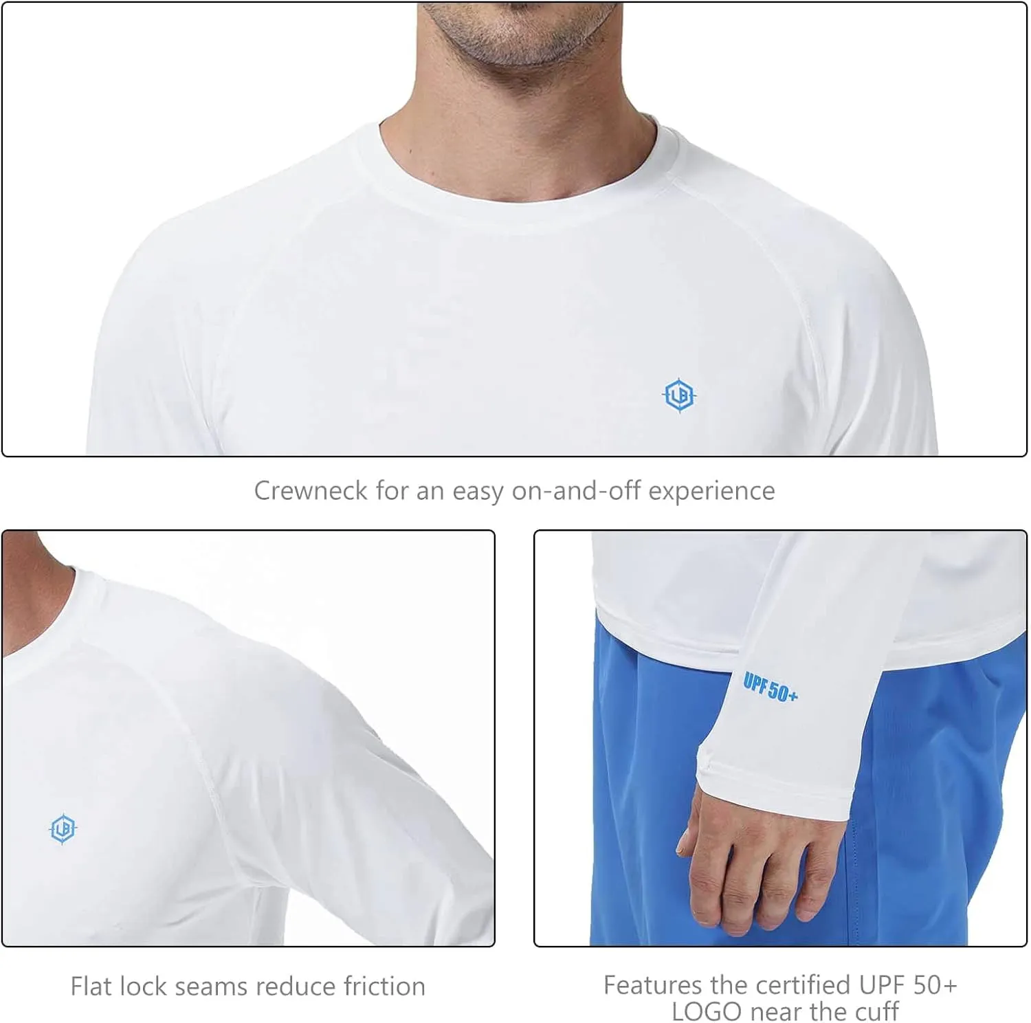 Lightbare Men’s UPF 50  UV Sun Protection Lightweight Long Sleeve T-Shirt Quick Dry for Outdoor Hiking Running