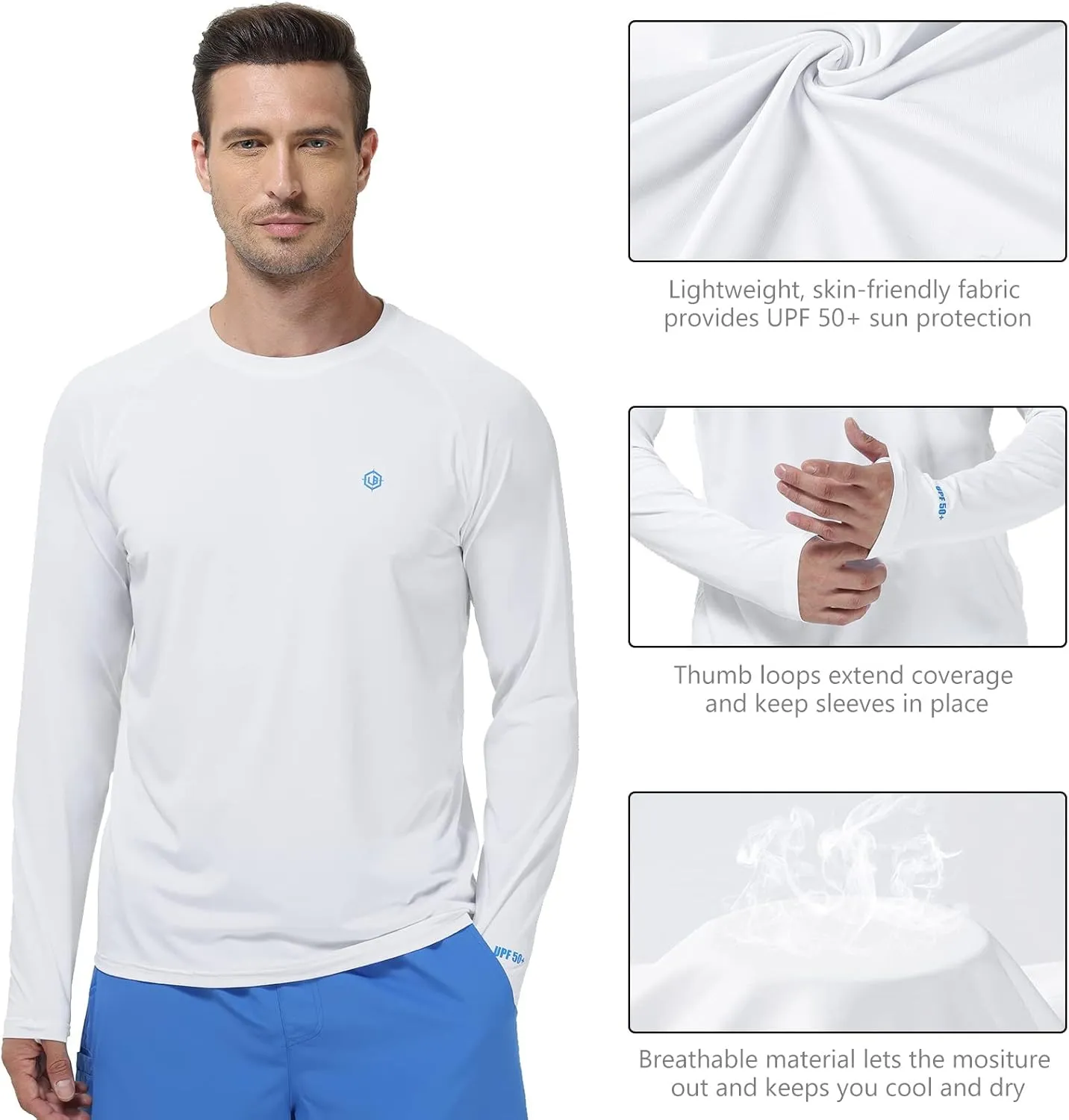 Lightbare Men’s UPF 50  UV Sun Protection Lightweight Long Sleeve T-Shirt Quick Dry for Outdoor Hiking Running