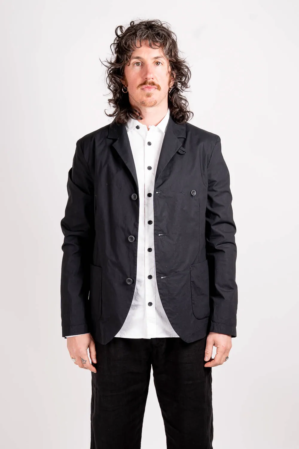 Lightweight Cotton Mandarin Collar Blazer Black