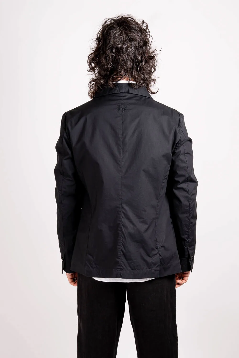 Lightweight Cotton Mandarin Collar Blazer Black