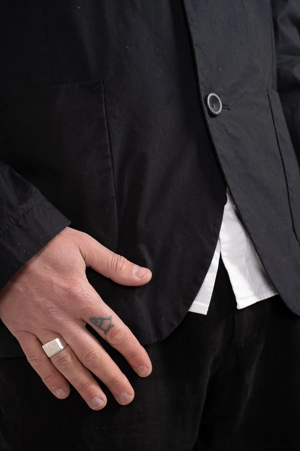 Lightweight Cotton Mandarin Collar Blazer Black