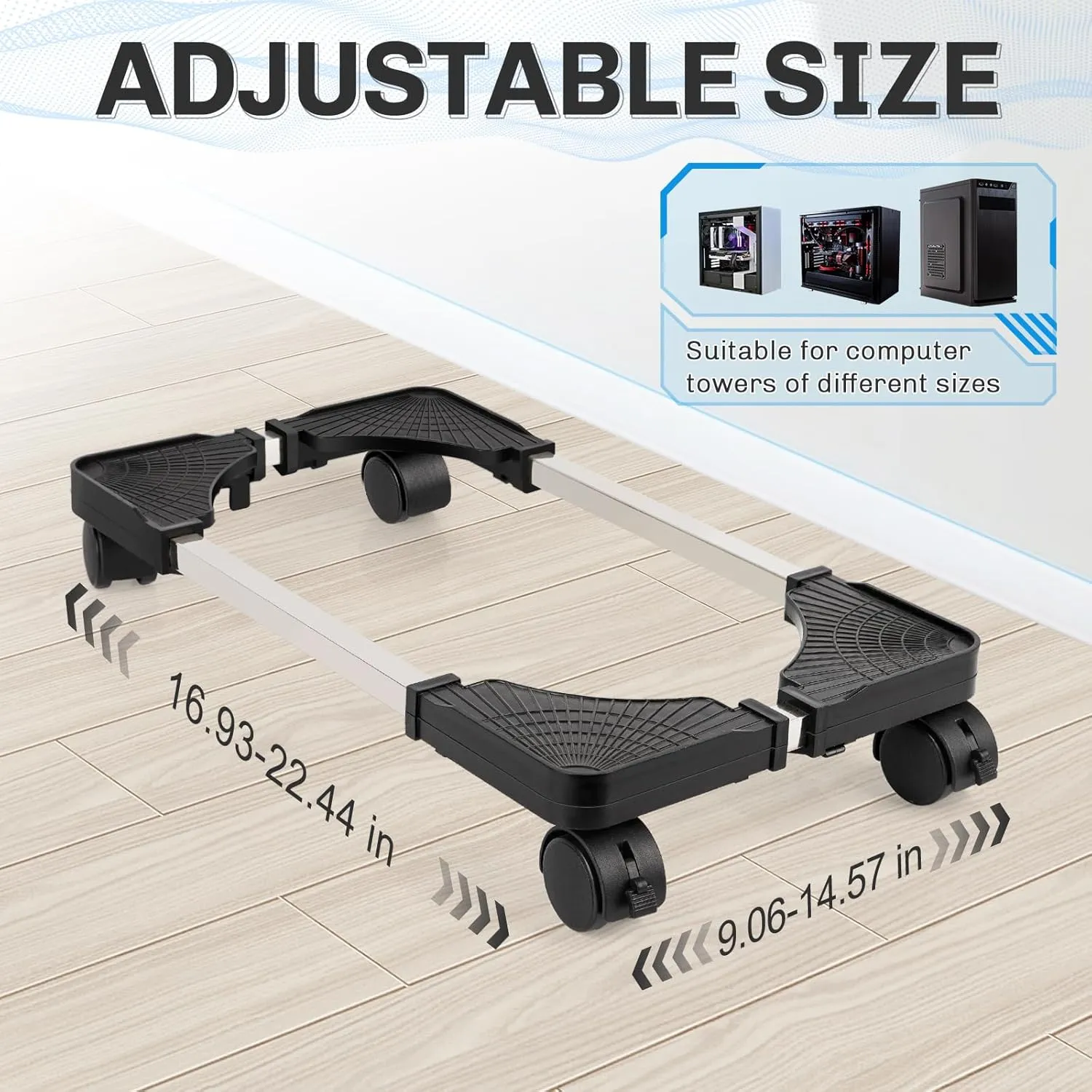 Liitrton Mobile CPU Stand Adjustable Computer Tower Stand with 4 Caster Wheels Fits Most PC (Black)