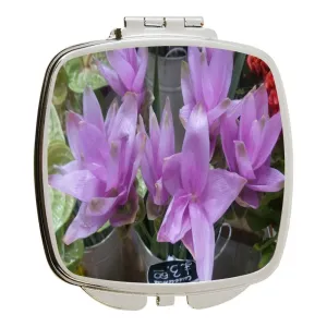 Lilac Flowers in Metal Pail - British Floral - Square Compact Mirror - Travel Mirror