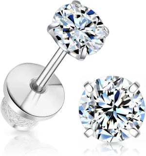 Limerencia Moissanite Stud Earrings, F136 Titanium Screw Back Earrings, D Color VVS1 Clarity Lab-created Moissanite Earrings, Hypoallergenic G23 Pure Titanium for Women Men Sensitive Ears