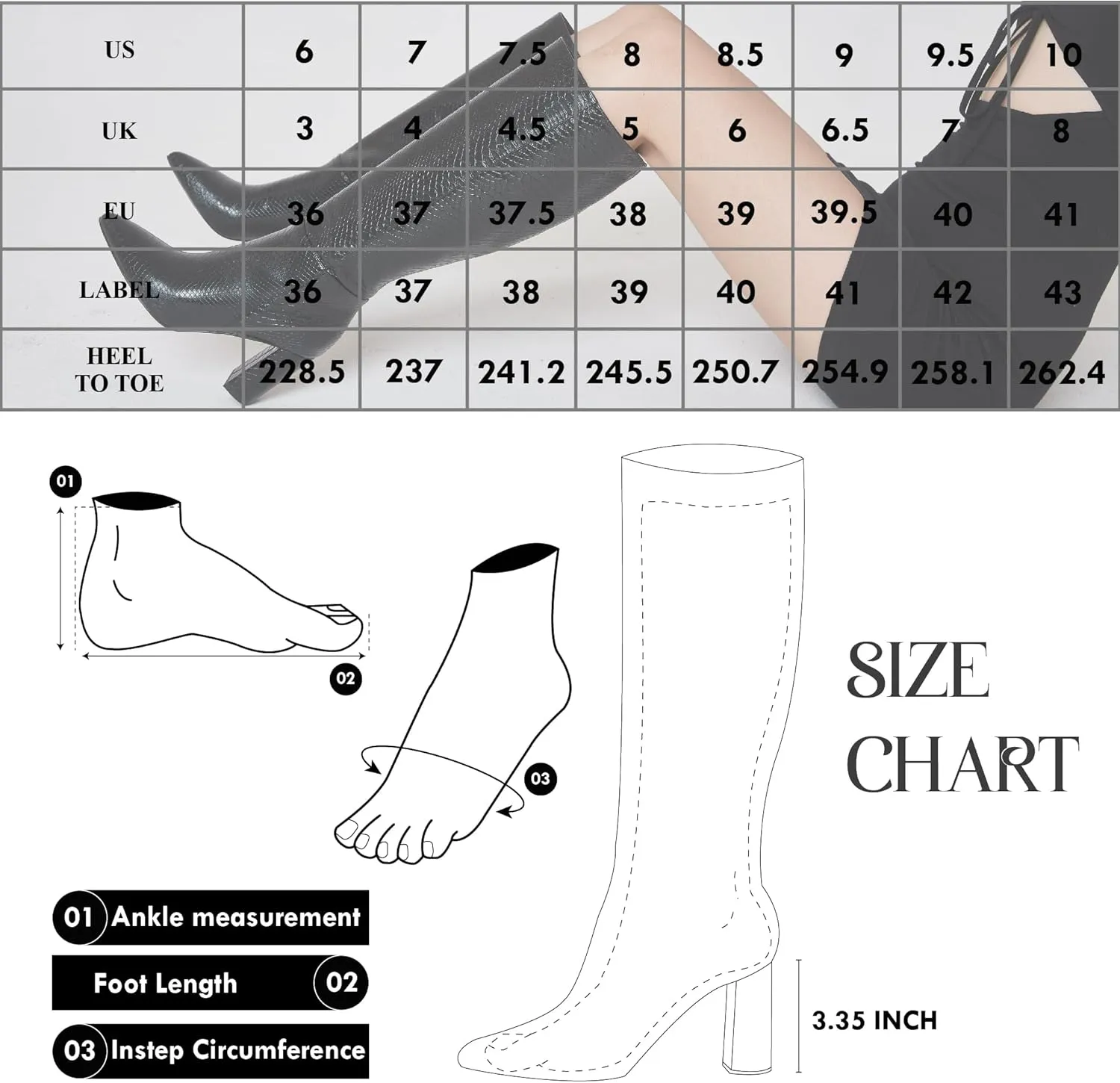LinnOaks Womens Knee High Boots Round Toe Snake Skin Chunky High Heel Crocodile Slip On Fashion Go Go Boots PU Leather Comfy Casual Party Dress Combat Shoes