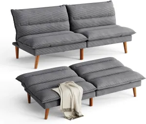 LINSY Futon Sofa Bed Couch Corduroy Futon with Adjustable Backrest Comfy Loveseat Convertible Folding Sleeper Sofa Couches for Small Spaces Living Room Apartment Office (Dark Grey)