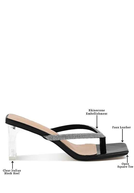 LITCHI Crystal Lined Thong Block Heeled Sandal