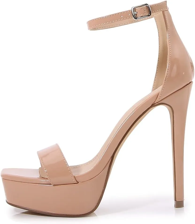 LizFoYa Women Square Toe Platform Sandal Stiletto Heels Open Toe Strappy Leather Dress Heeled Sandals for Party Night