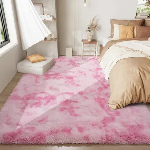 LOCHAS Luxury Fluffy Rainbow Area Rug for Girls Bedroom 3x5, Soft Fuzzy Kids Rugs for Bedroom Boys Playroom, Cute Colorful Tie Dye Princess Carpet for Nursery Living Room Home Decor, Pink