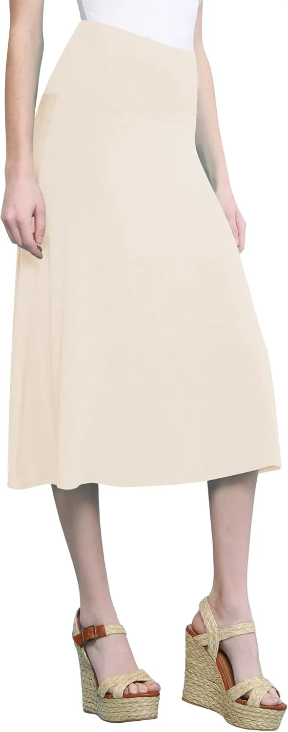 Lock and Love Women's Solid Ombre Lightweight Flare Midi Pull On Closure Skirt S-XXXL Plus Size