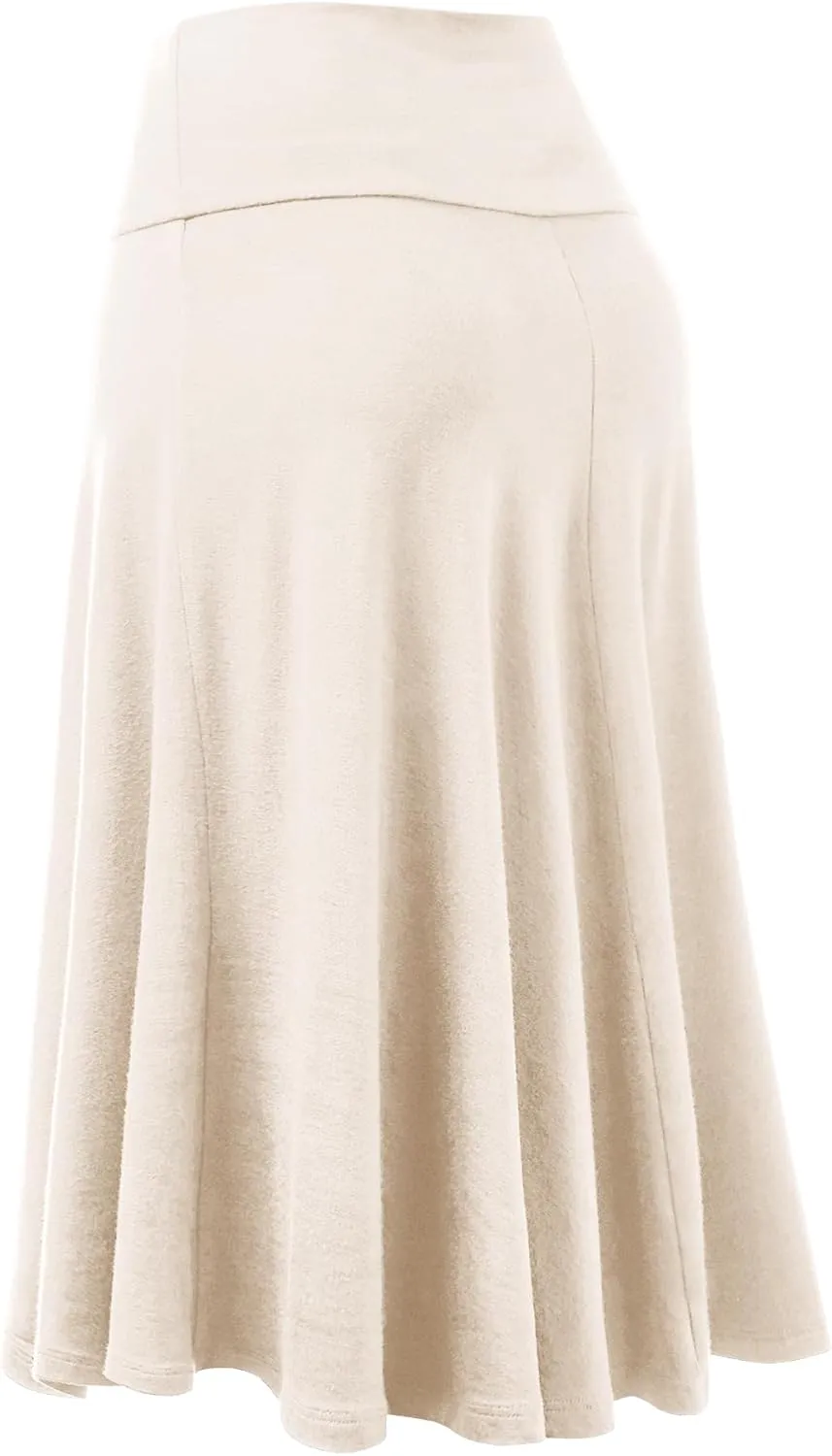 Lock and Love Women's Solid Ombre Lightweight Flare Midi Pull On Closure Skirt S-XXXL Plus Size