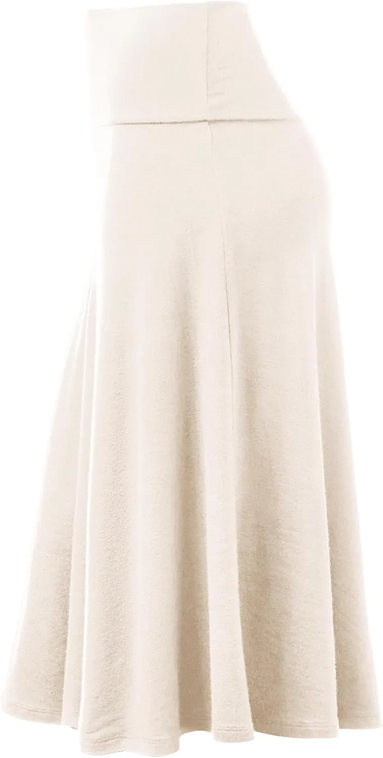 Lock and Love Women's Solid Ombre Lightweight Flare Midi Pull On Closure Skirt S-XXXL Plus Size