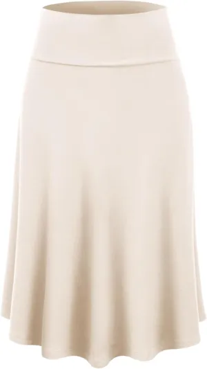 Lock and Love Women's Solid Ombre Lightweight Flare Midi Pull On Closure Skirt S-XXXL Plus Size