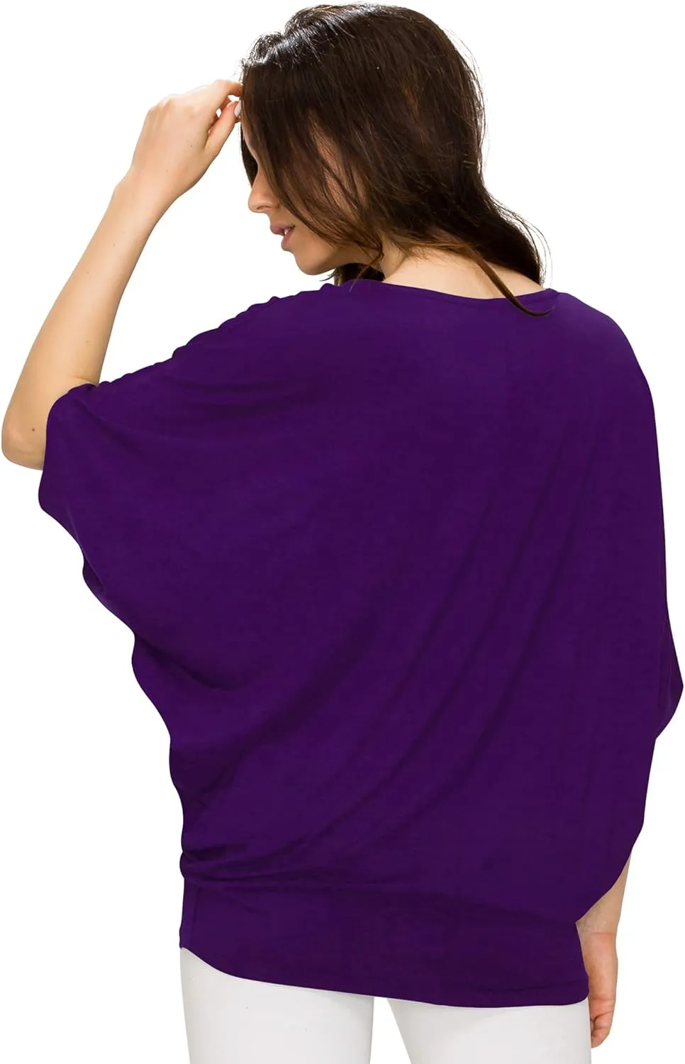 Lock and Love Women's Solid Scoop Neck Short Sleeve Loose Blouse Batwing Dolman Top Oversize