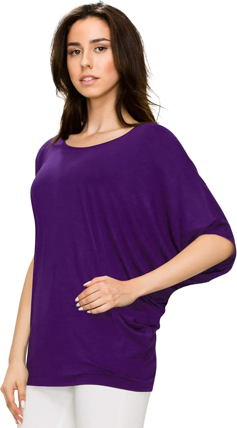 Lock and Love Women's Solid Scoop Neck Short Sleeve Loose Blouse Batwing Dolman Top Oversize