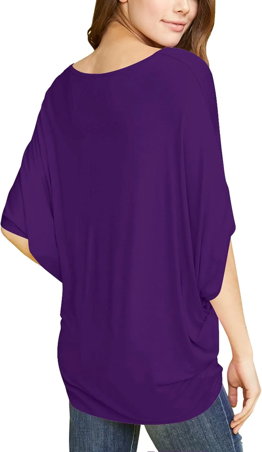 Lock and Love Women's Solid Scoop Neck Short Sleeve Loose Blouse Batwing Dolman Top Oversize