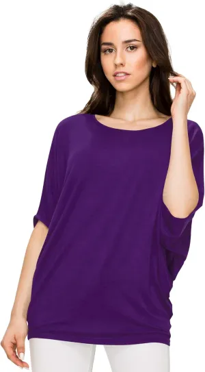 Lock and Love Women's Solid Scoop Neck Short Sleeve Loose Blouse Batwing Dolman Top Oversize