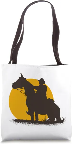 Lone Cowboy Rancher Ranger & Horse Western American Sunset Tote Bag