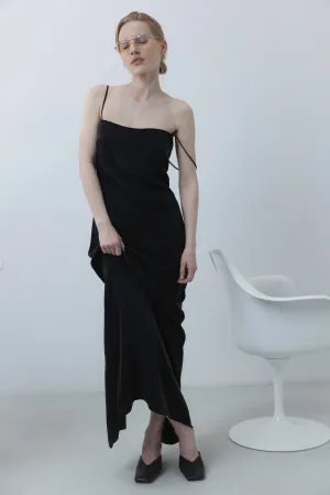 LONG MINIMAL SLIP DRESS IN BLACK