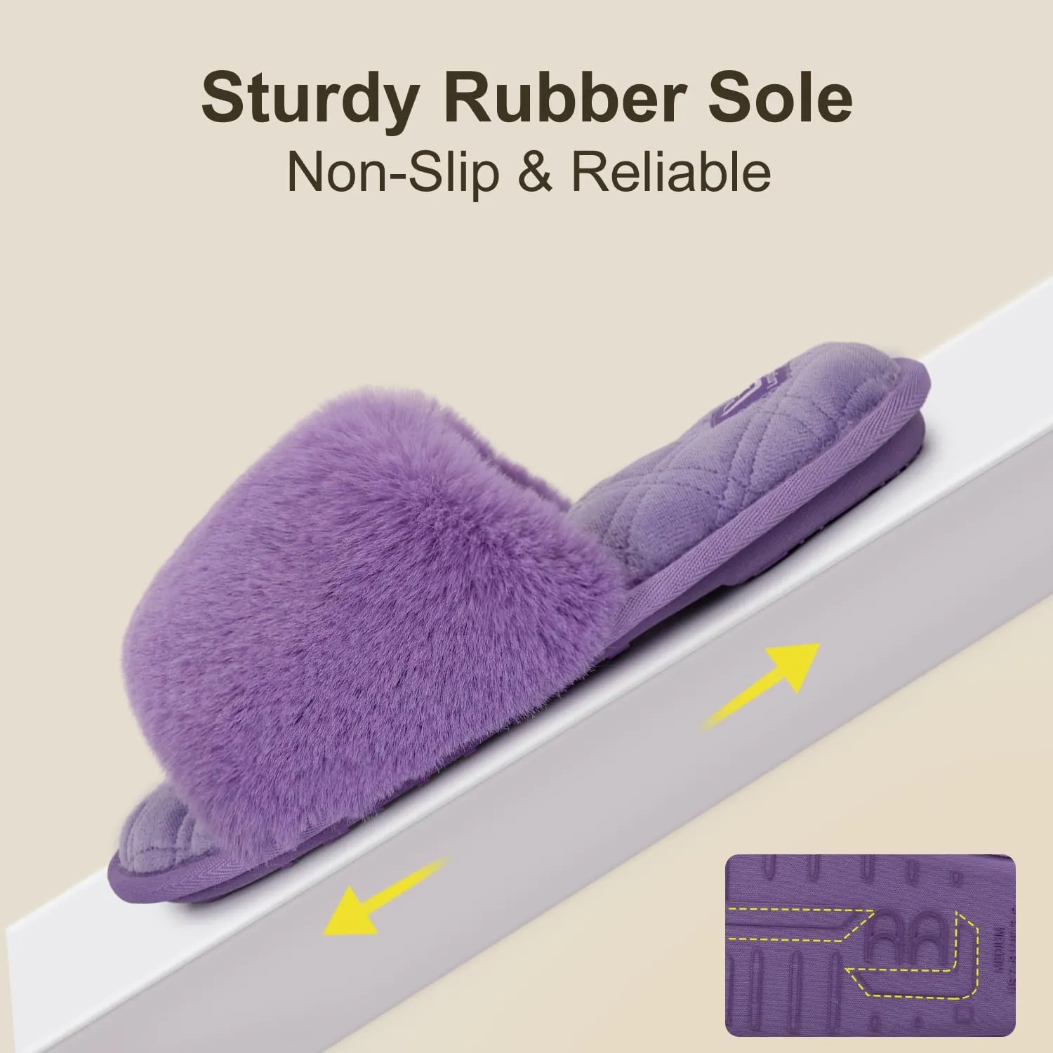LongBay Women's Fuzzy Faux Fur Memory Foam Cozy Flat Spa Slide Slippers Comfy Open Toe Slip On House Shoes Sandals