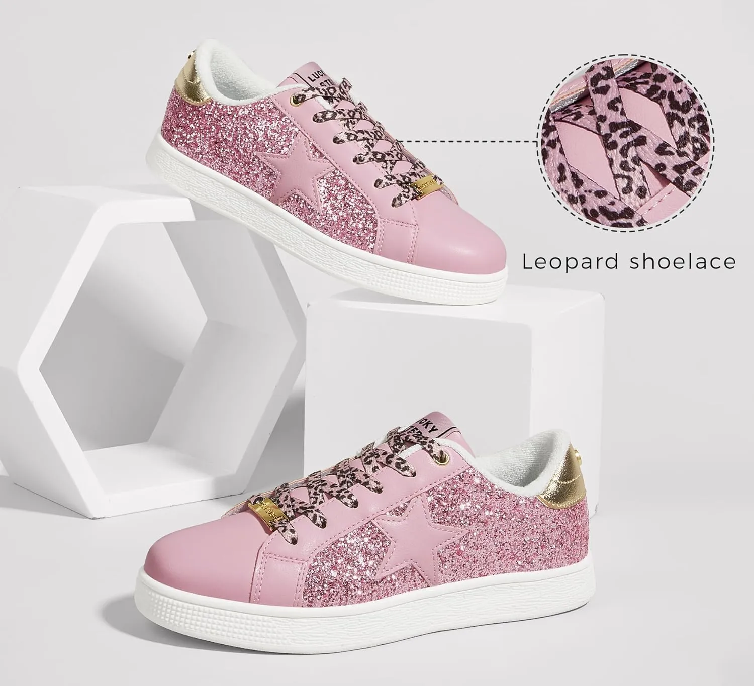 LUCKY STEP Women's Fashion Star Sneaker Lace Up Low Top Comfortable Cushioned Walking Shoes