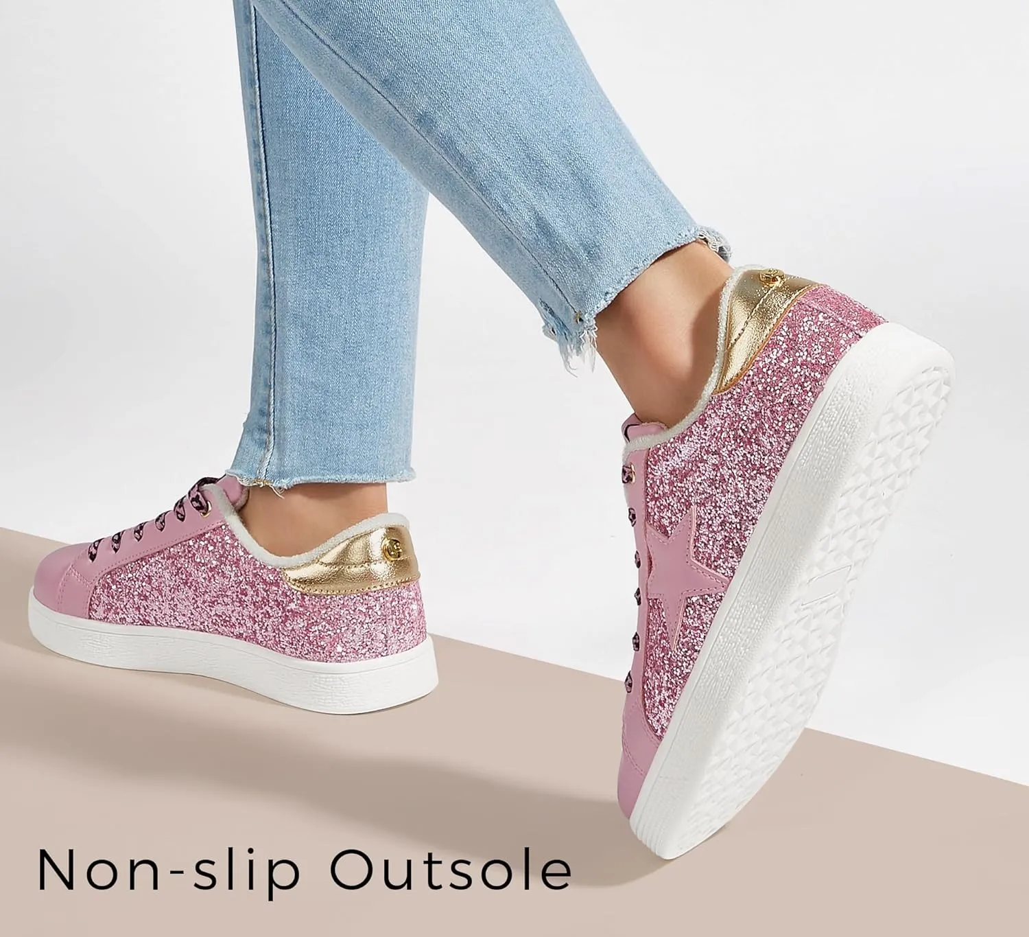 LUCKY STEP Women's Fashion Star Sneaker Lace Up Low Top Comfortable Cushioned Walking Shoes
